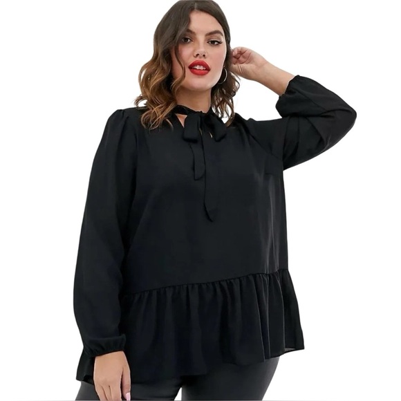New Look Black Tie Neck Blouse – Size 16 - Picture 1 of 9